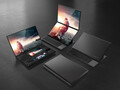 Das Compal Envision Duo bietet zwei riesige Displays, die Tastatur und das Trackpad verstecken sich unter einem der Bildschirme. (Bild: Compal)