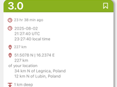 Ein schwaches Erdbeben in Polen am 2. August 2025. (Bildquelle: Lastquake/Screenshot)